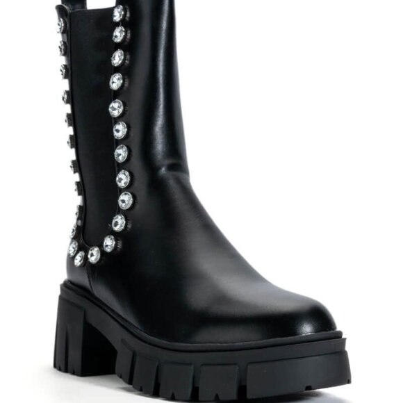 Miz Rhinestone Flat Platform Chelsea Black Pull On Boot 8.5 - Picture 5 of 5